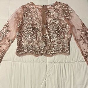 Elegant Embroidered Lace Top - Pink
